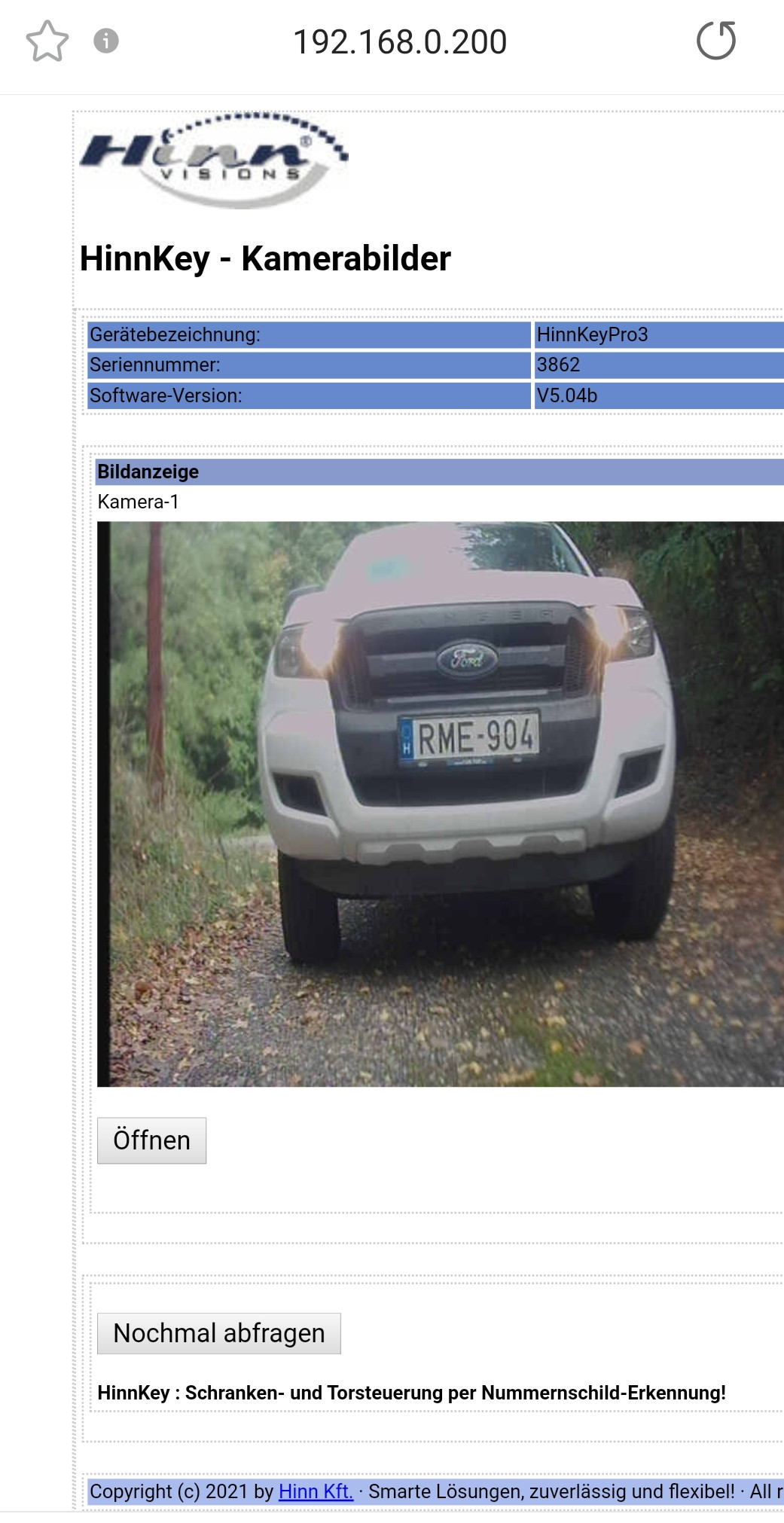 HinnKey-Webseite HinnKey-Kamerabild